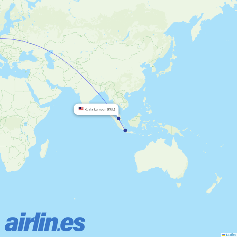 KLM from Kuala Lumpur International Airport destination map