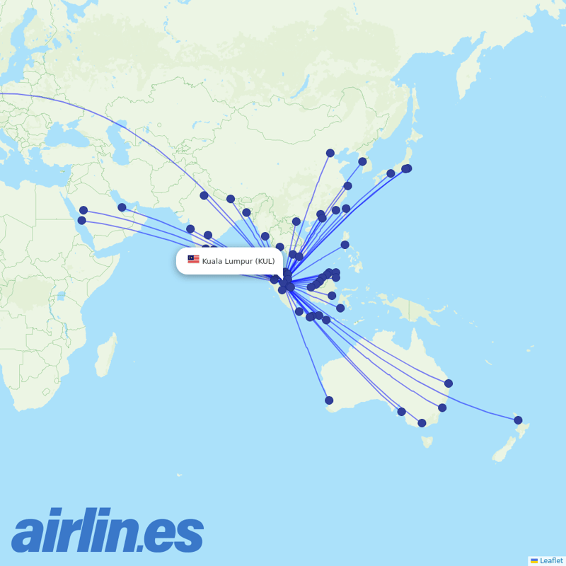 Malaysia Airlines from Kuala Lumpur International Airport destination map