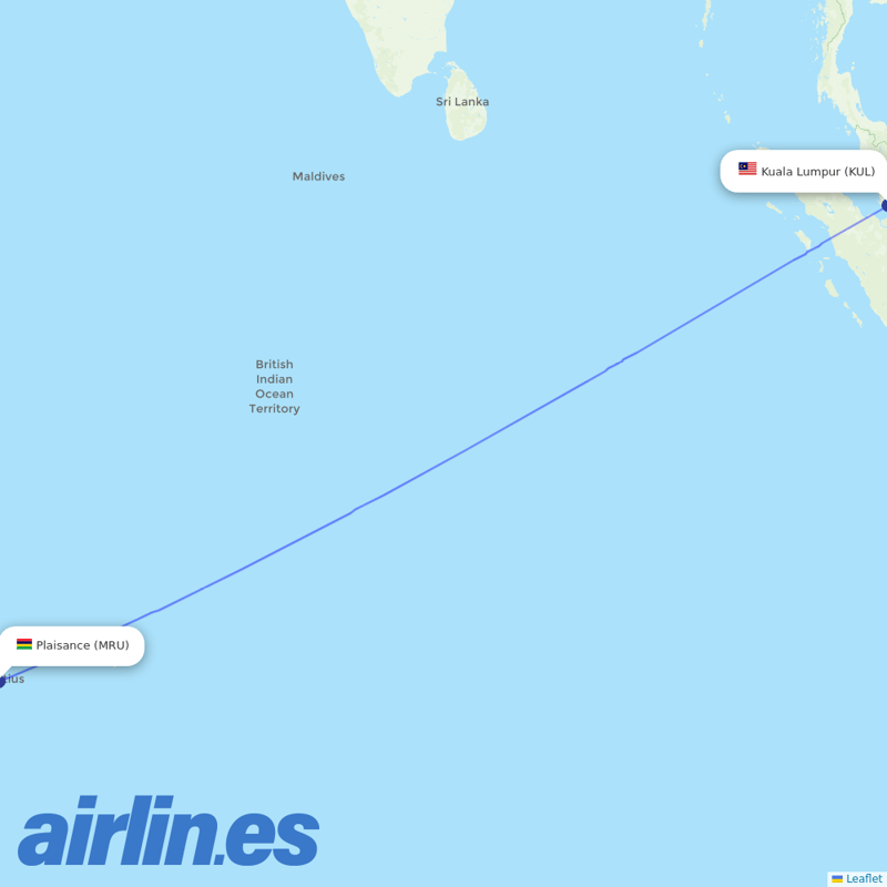 Air Mauritius from Kuala Lumpur International Airport destination map