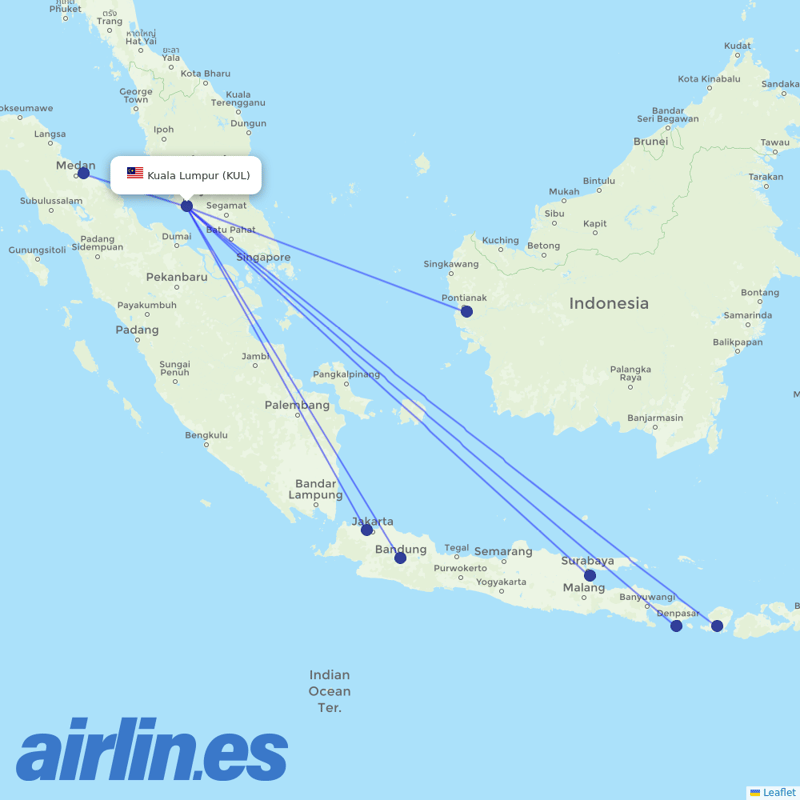 Indonesia AirAsia from Kuala Lumpur International Airport destination map