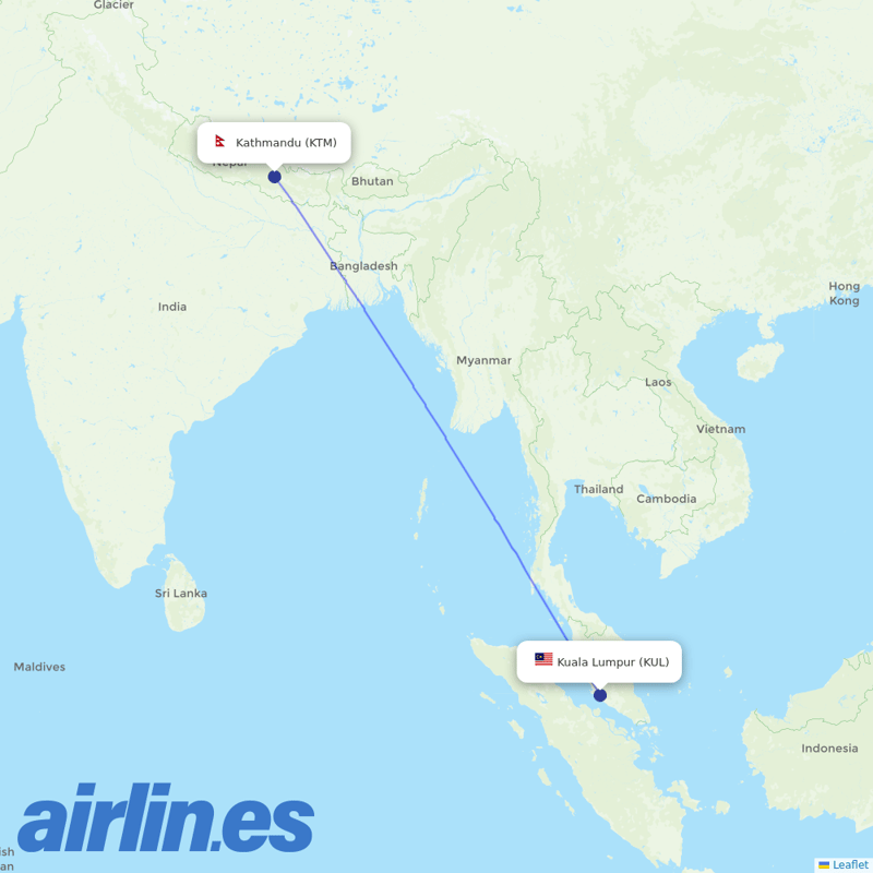 Nepal Airlines from Kuala Lumpur International Airport destination map