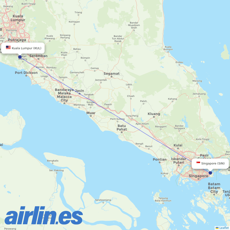 Singapore Airlines from Kuala Lumpur International Airport destination map