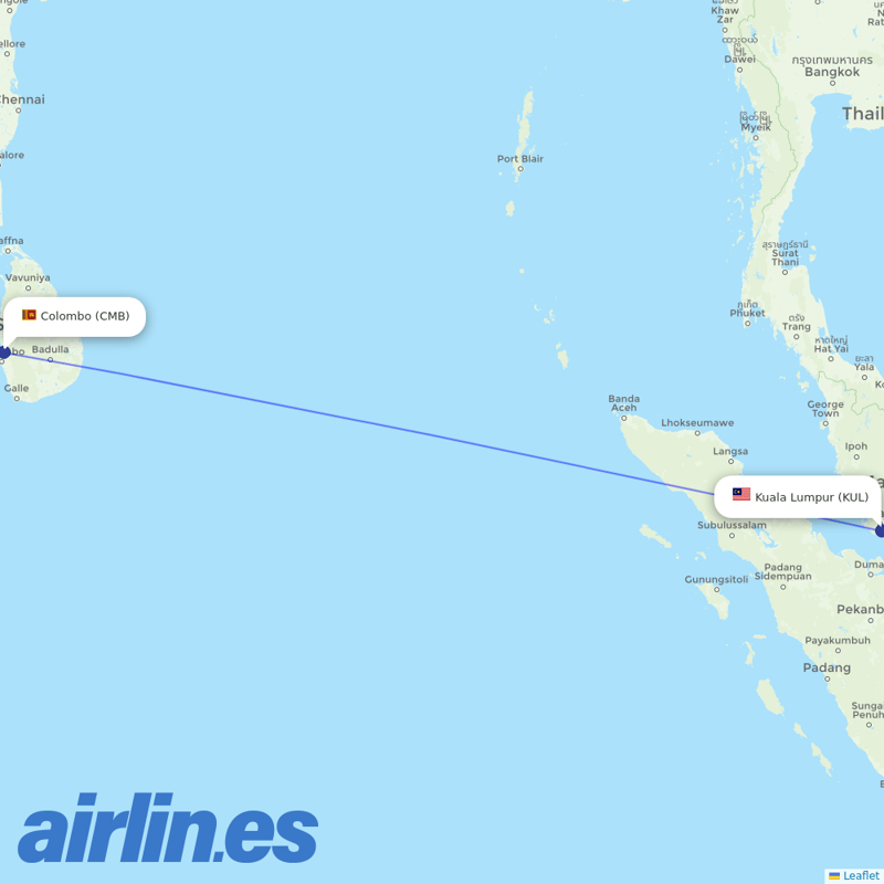 SriLankan Airlines from Kuala Lumpur International Airport destination map