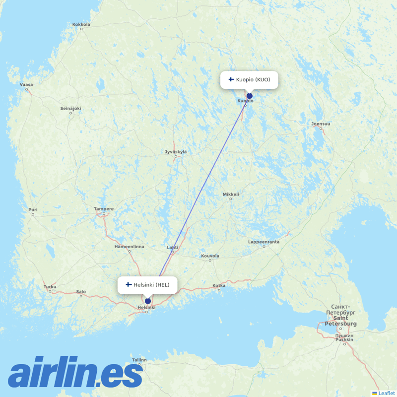 Finnair from Kuopio destination map