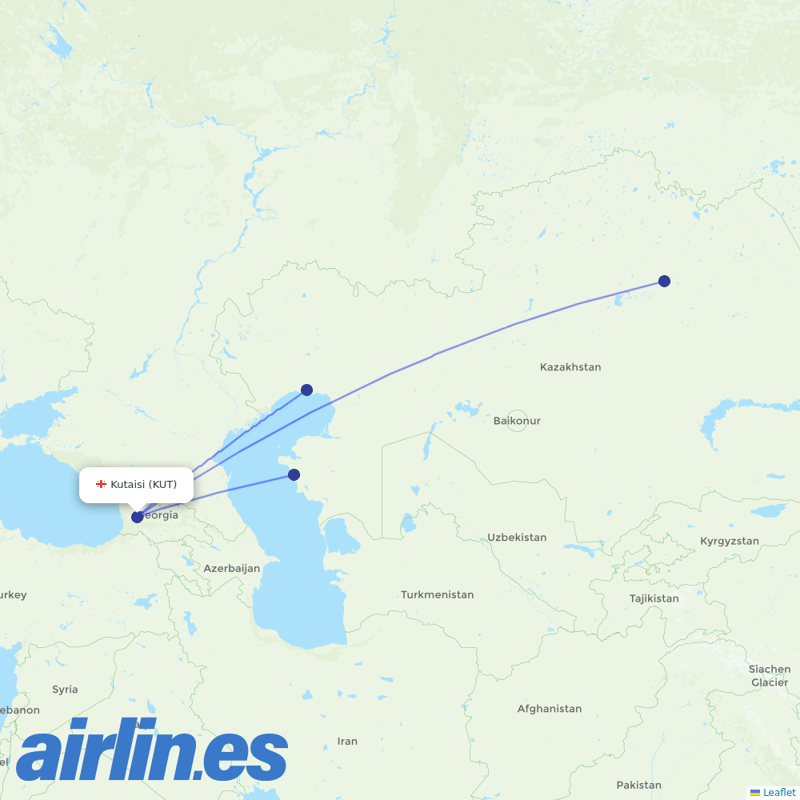 Air Astana from Kutaisi destination map