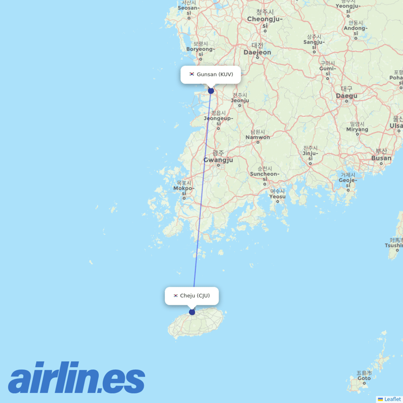 Jin Air from Gunsan Airport destination map