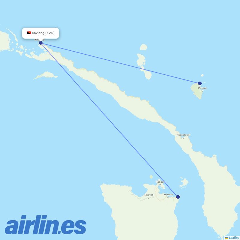PNG Air from Kavieng destination map