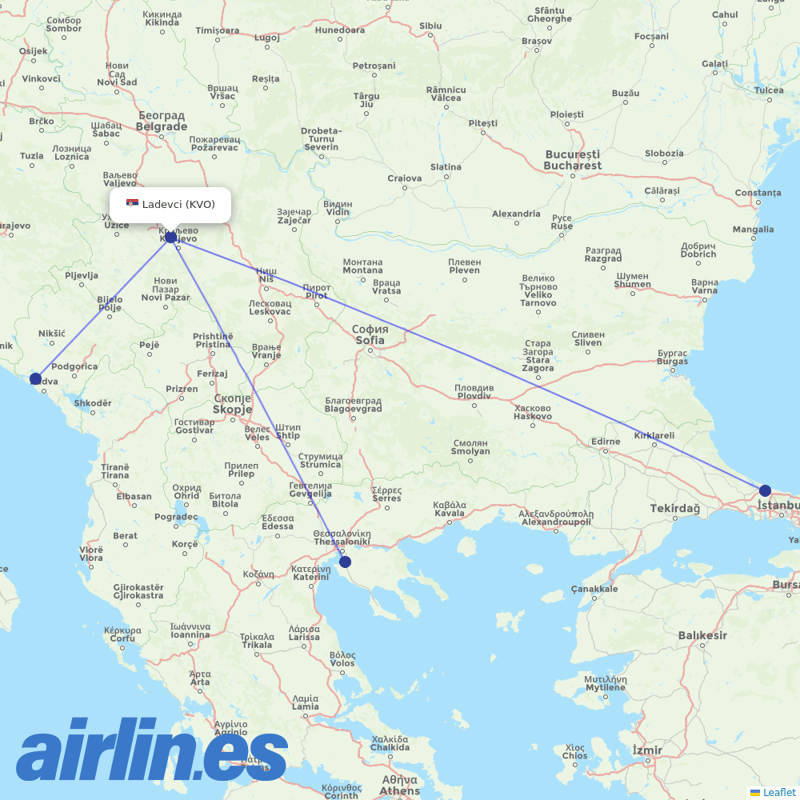 Air Serbia from Moreva Airport destination map