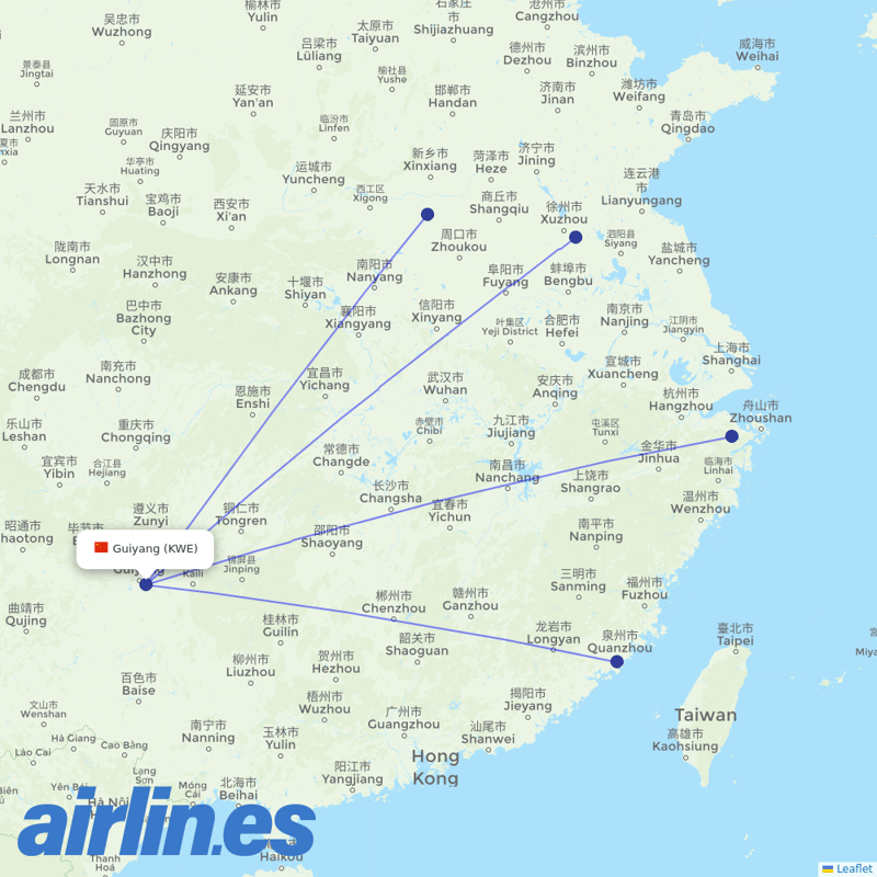 Lucky Air from Guiyang Longdongbao International Airport destination map