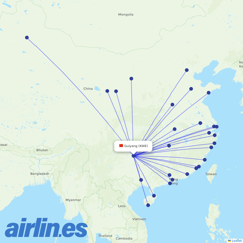 China Southern Airlines from Guiyang Longdongbao International Airport destination map