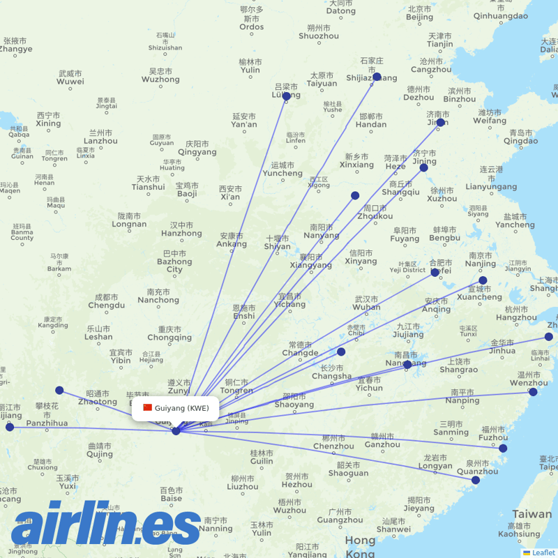 Chengdu Airlines from Guiyang Longdongbao International Airport destination map