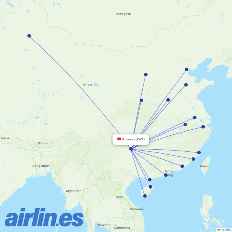 Tianjin Airlines from Guiyang Longdongbao International Airport destination map