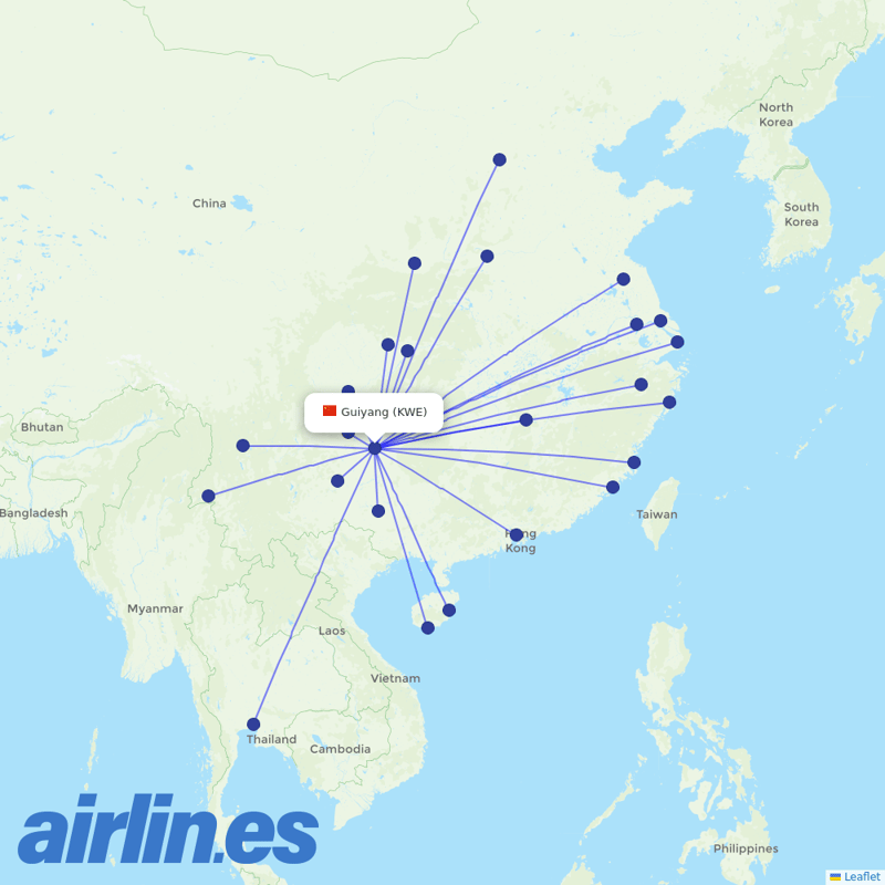 Colorful GuiZhou Airlines from Guiyang Longdongbao International Airport destination map