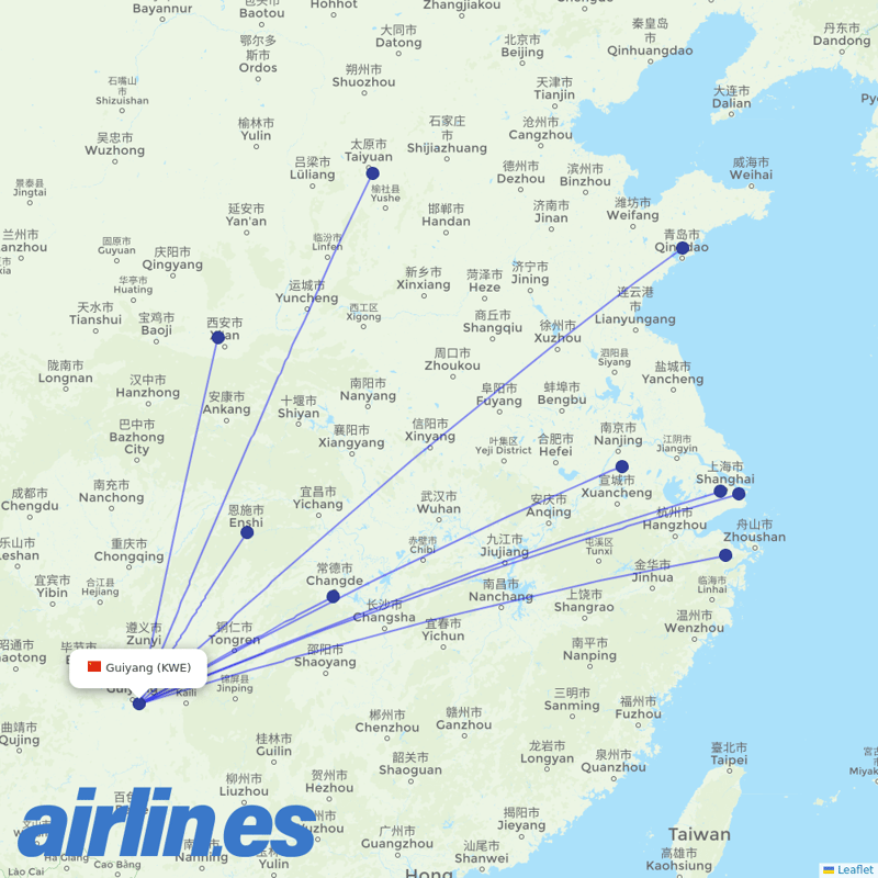 China Eastern Airlines from Guiyang Longdongbao International Airport destination map