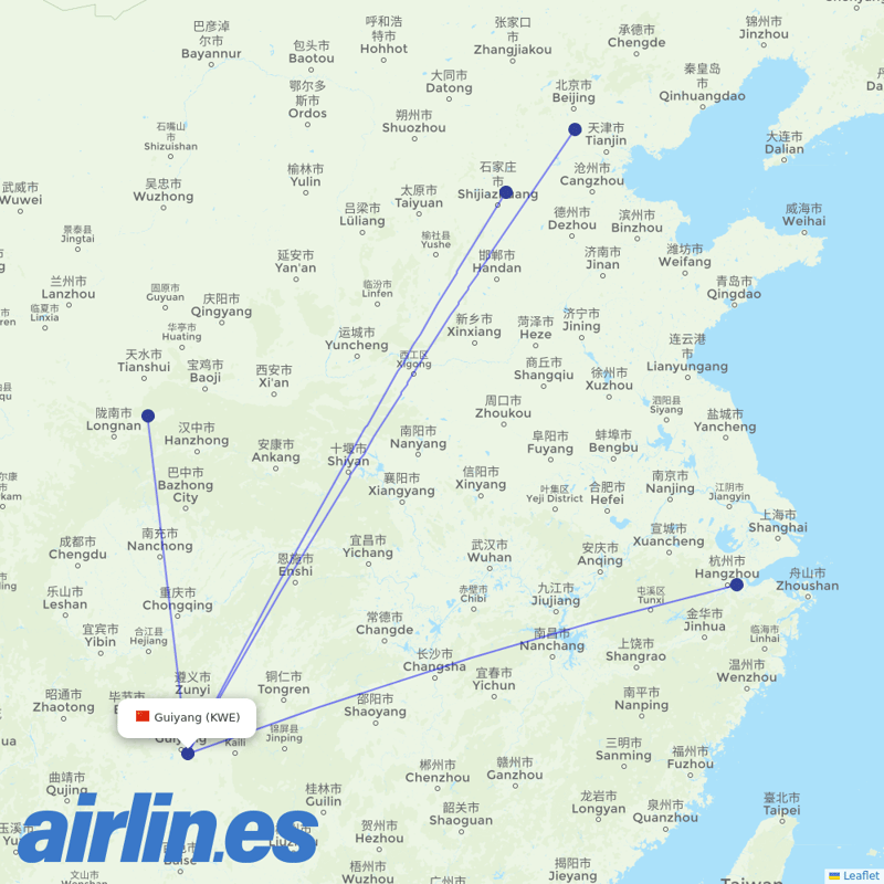 Hebei Airlines from Guiyang Longdongbao International Airport destination map