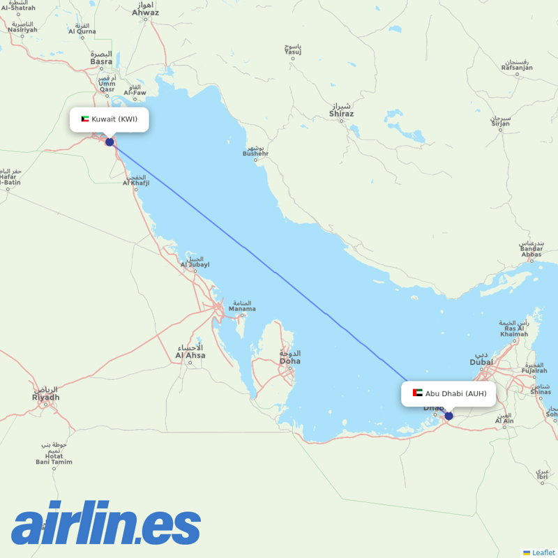 Etihad Airways from Kuwait International destination map