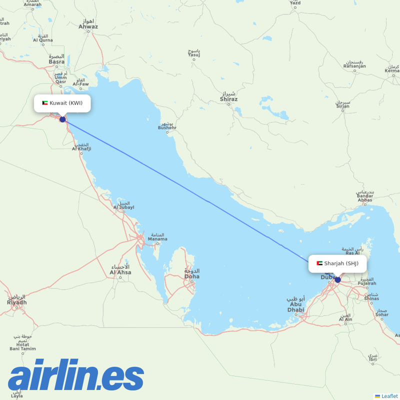 Air Arabia from Kuwait International destination map