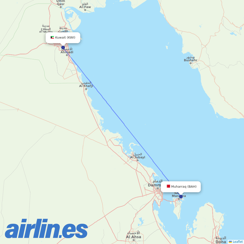Gulf Air from Kuwait International destination map