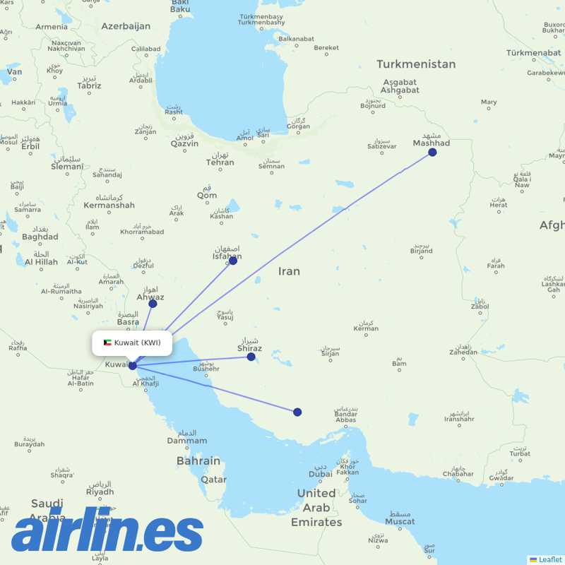 Iran Air from Kuwait International destination map