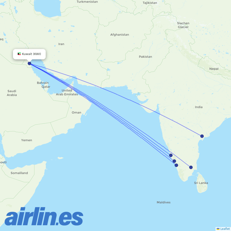 Air India Express from Kuwait International destination map