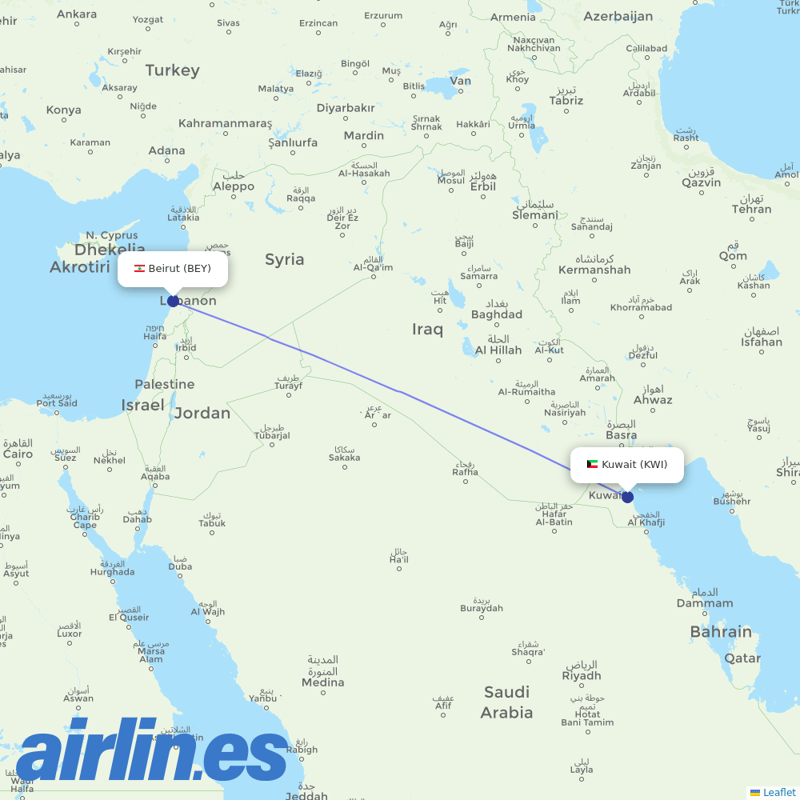 Middle East Airlines from Kuwait International destination map