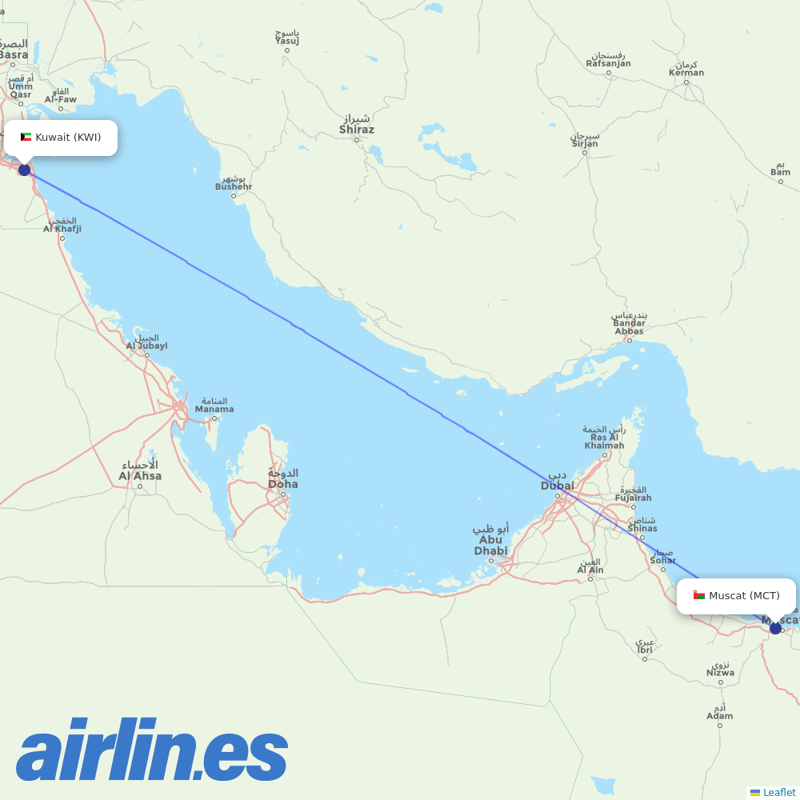 Salam Air from Kuwait International destination map
