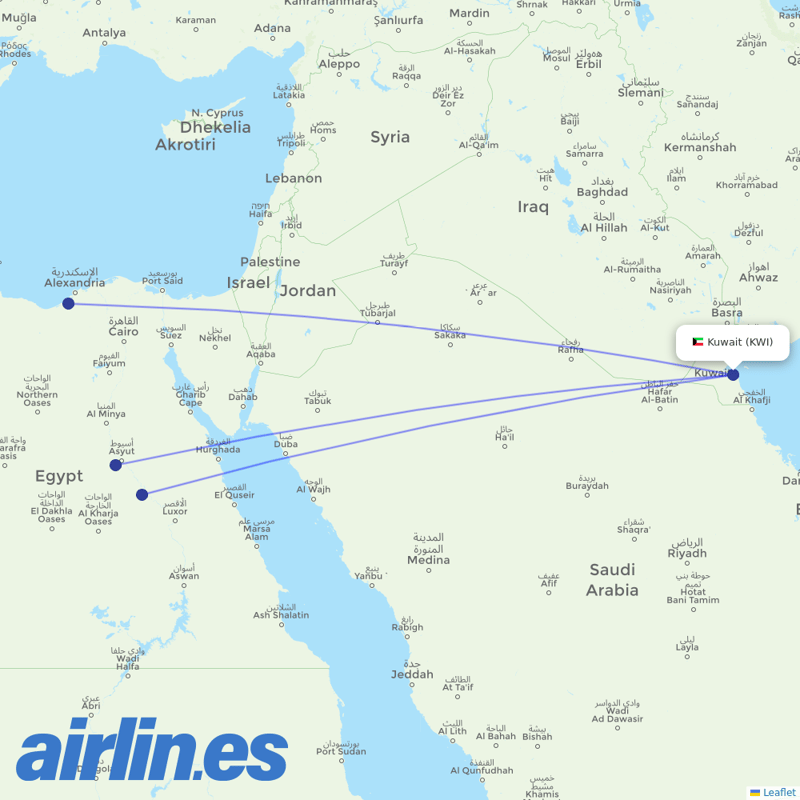 Air Cairo from Kuwait International destination map