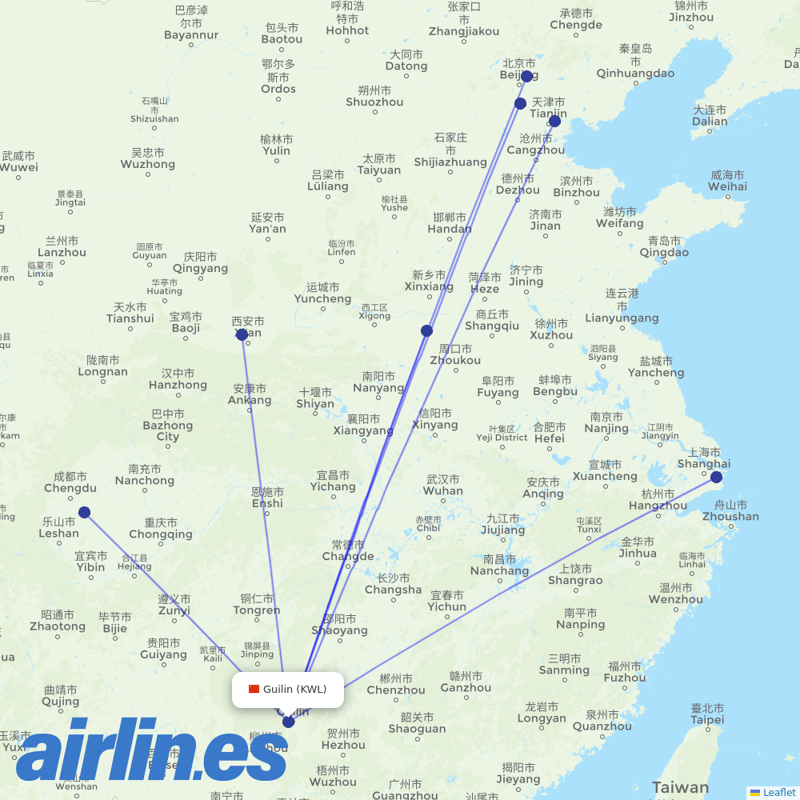 Air China from Guilin Liangjiang International Airport destination map