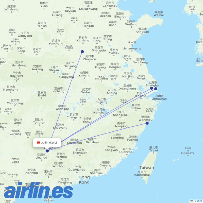 Shanghai Airlines from Guilin Liangjiang International Airport destination map