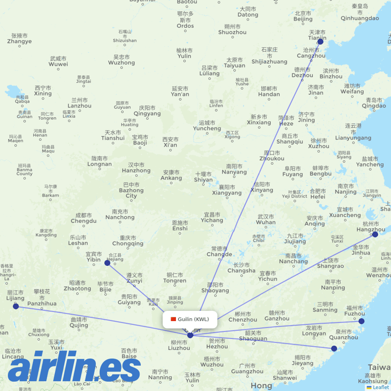 Xiamen Airlines from Guilin Liangjiang International Airport destination map