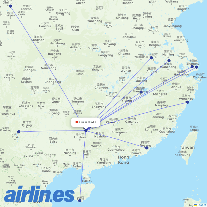 China Eastern Airlines from Guilin Liangjiang International Airport destination map