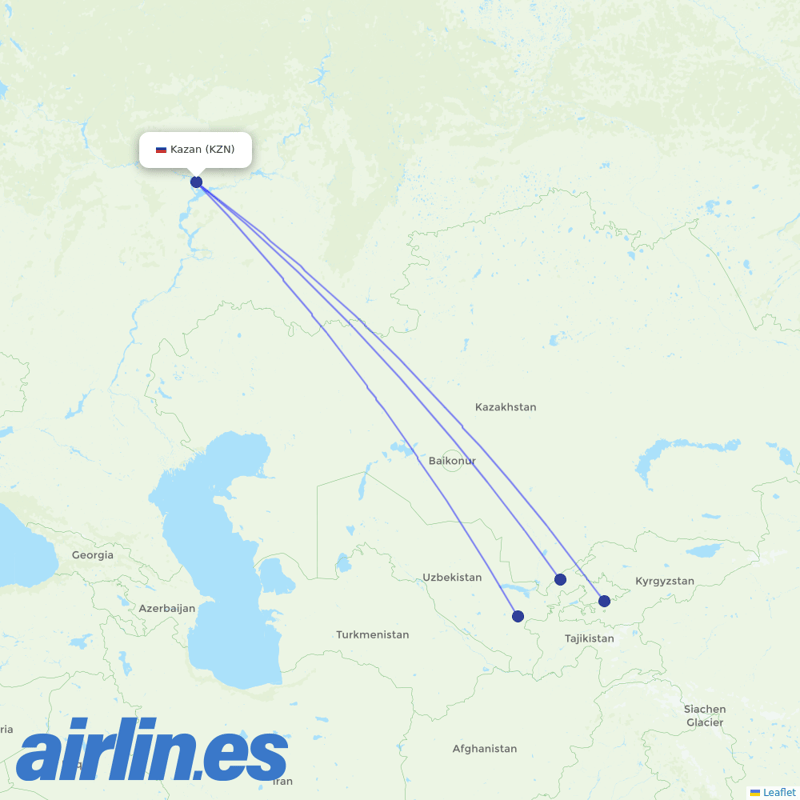 Uzbekistan Airways from Kazan International Airport destination map