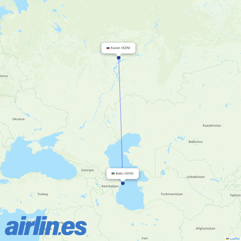 IrAero from Kazan International Airport destination map