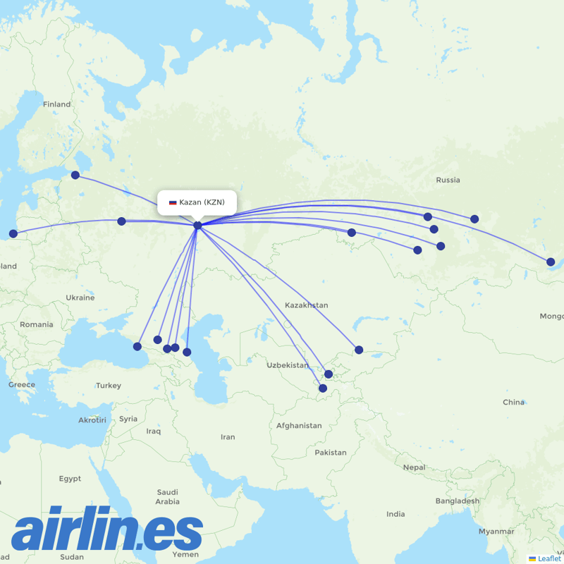 Nordwind Airlines from Kazan International Airport destination map