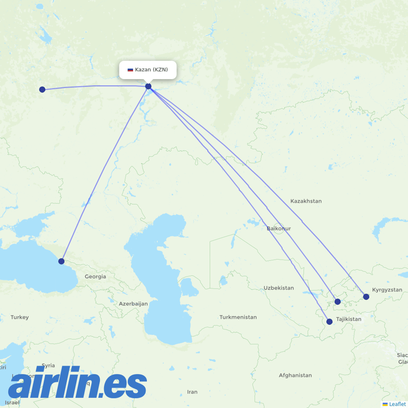 Ural Airlines from Kazan International Airport destination map