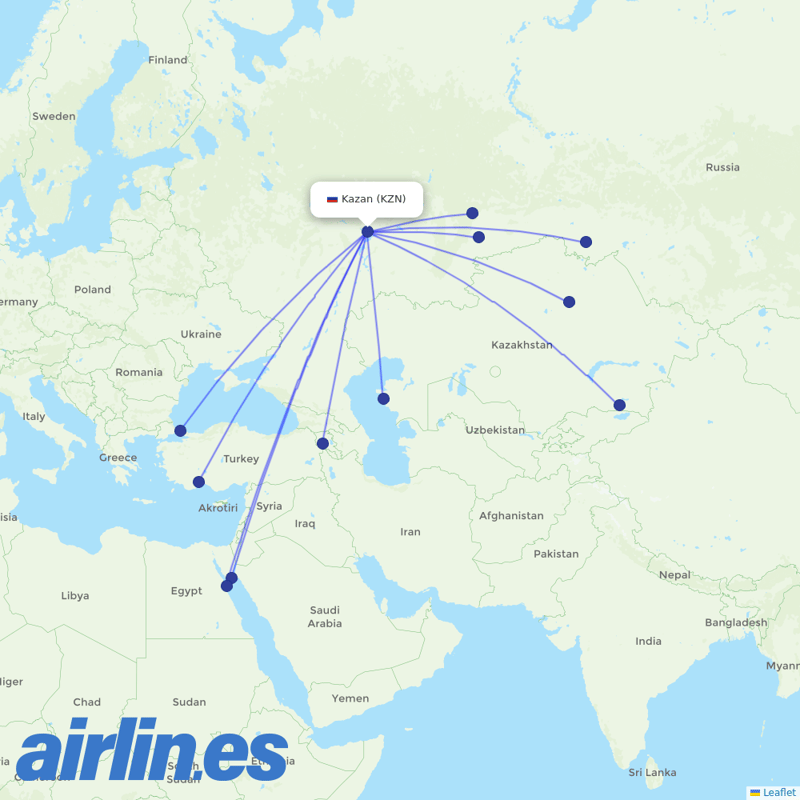 Red Wings from Kazan International Airport destination map