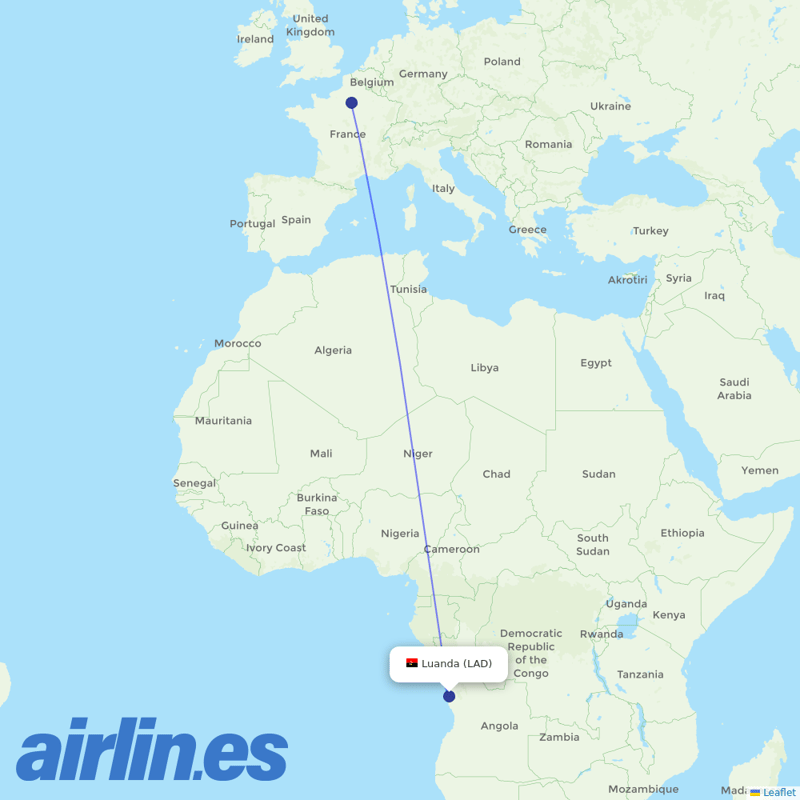 Air France from Luanda 4 De Fevereiro destination map