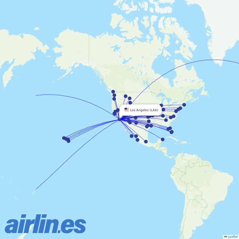 American Airlines from Los Angeles International destination map