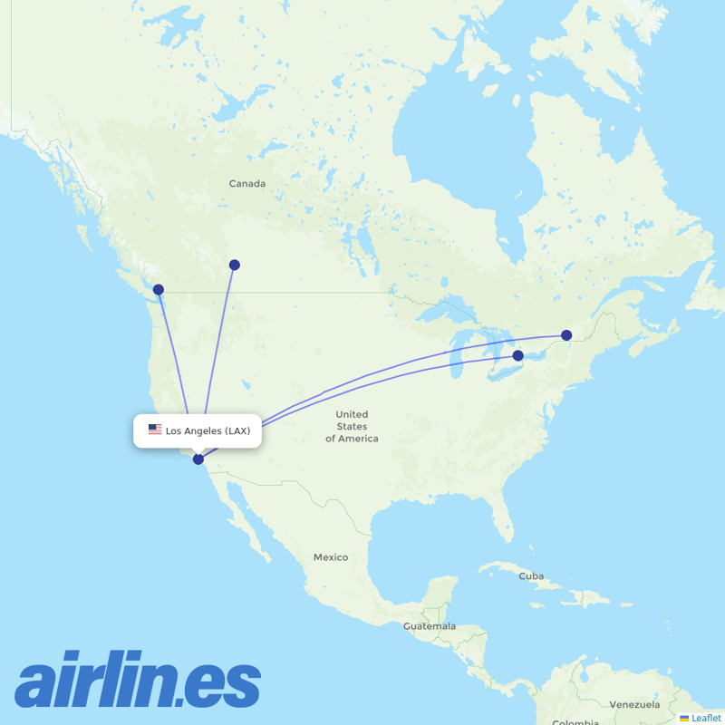 Air Canada from Los Angeles International destination map
