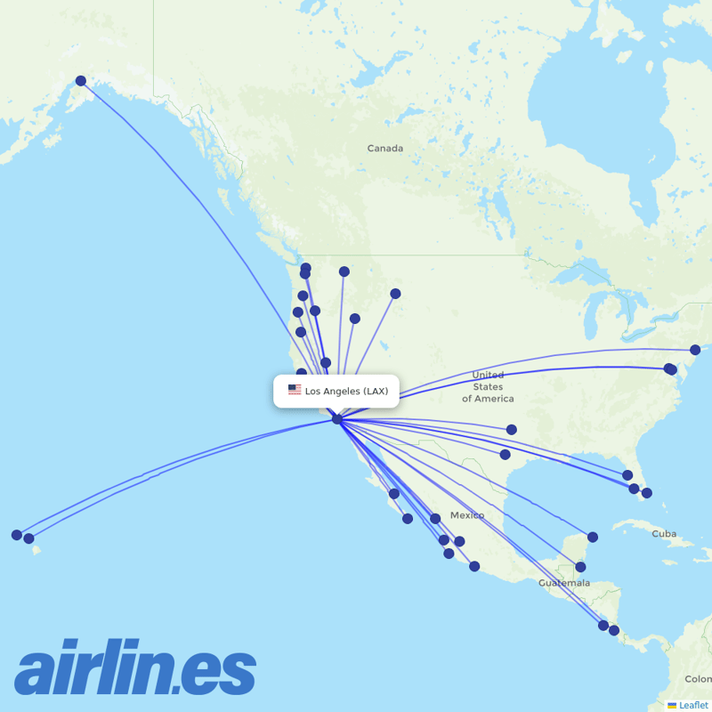 Alaska Airlines from Los Angeles International destination map