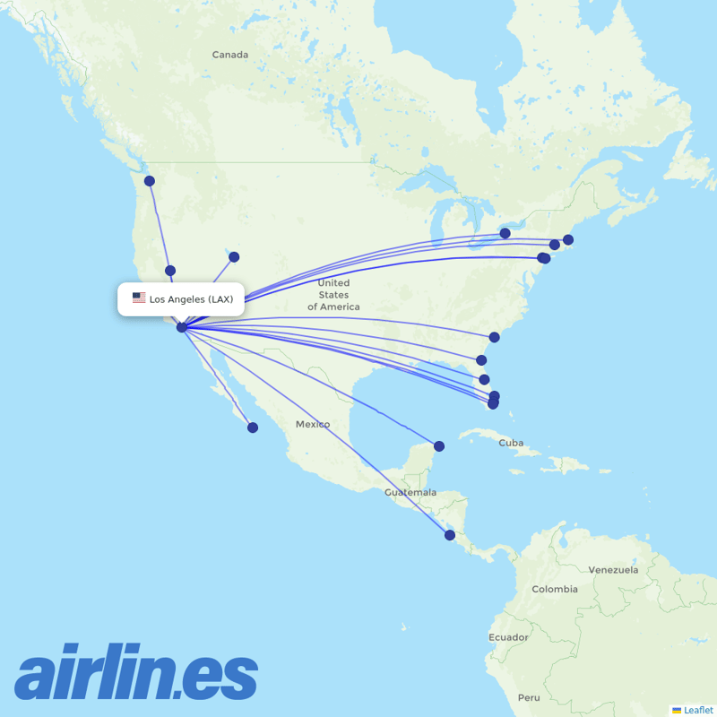 JetBlue Airways from Los Angeles International destination map