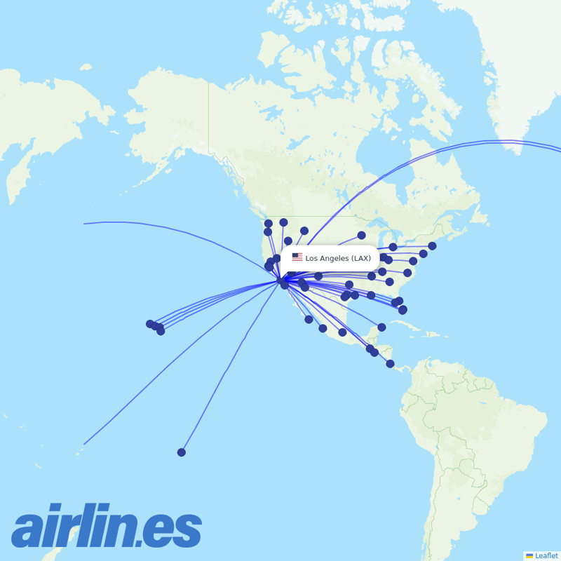 Delta Air Lines from Los Angeles International destination map