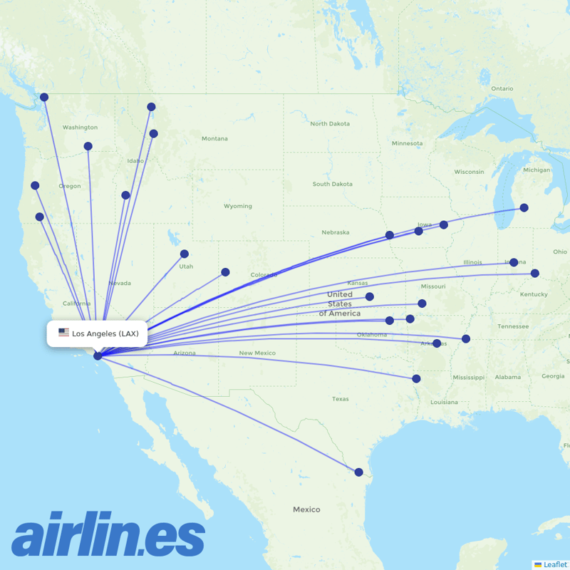 Allegiant Air from Los Angeles International destination map