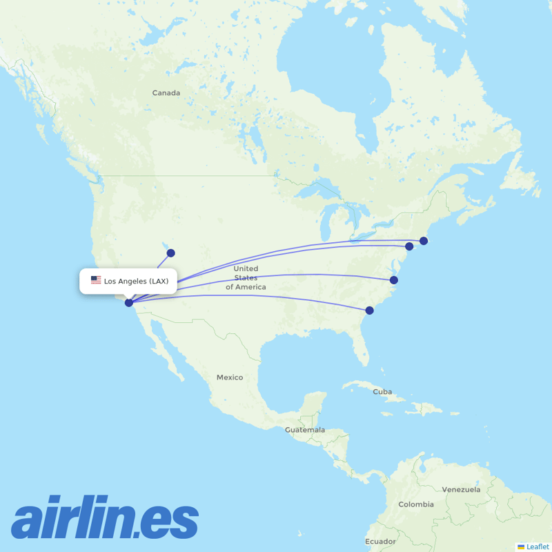 Breeze Airways from Los Angeles International destination map