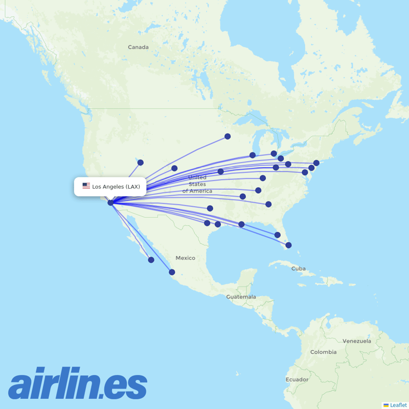 Spirit Airlines from Los Angeles International destination map