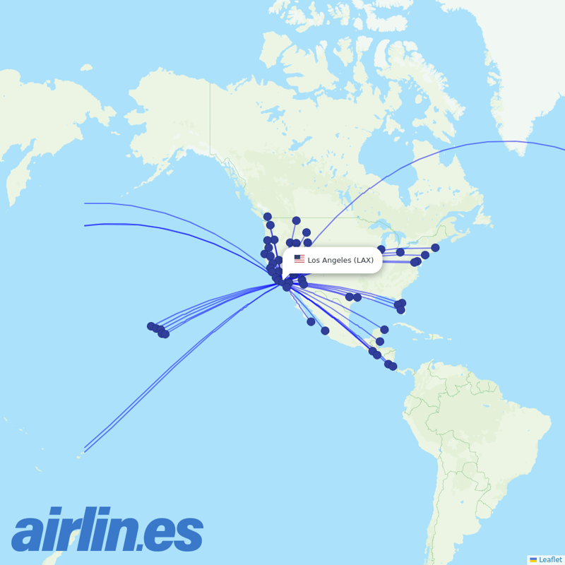 United Airlines from Los Angeles International destination map