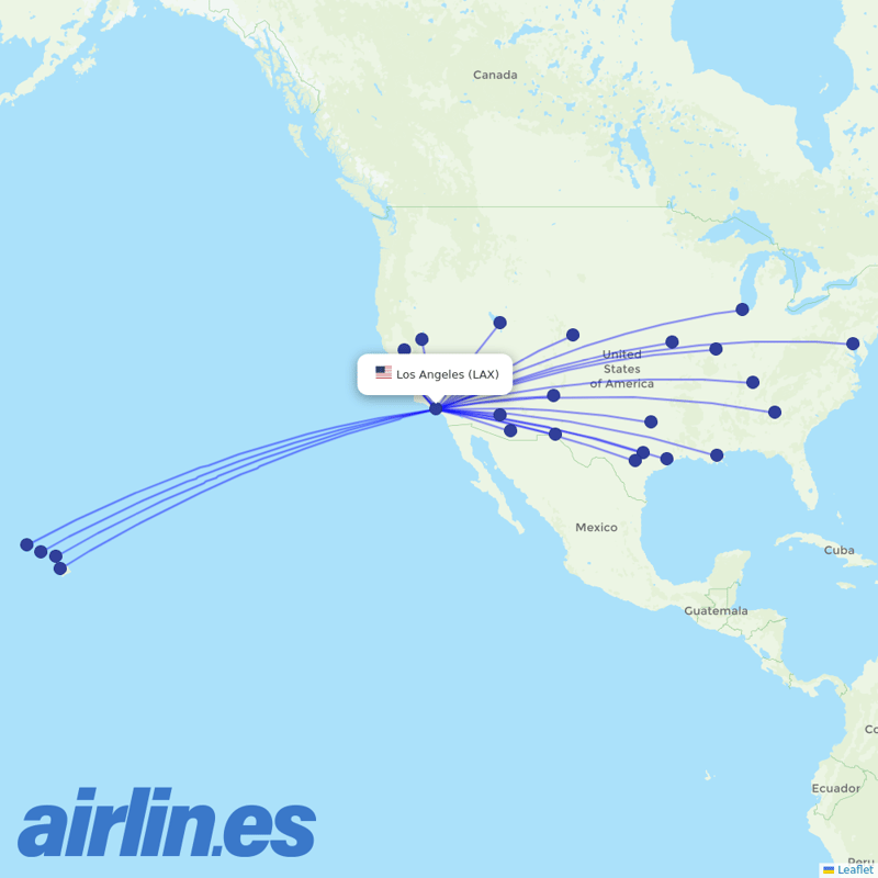 Southwest Airlines from Los Angeles International destination map