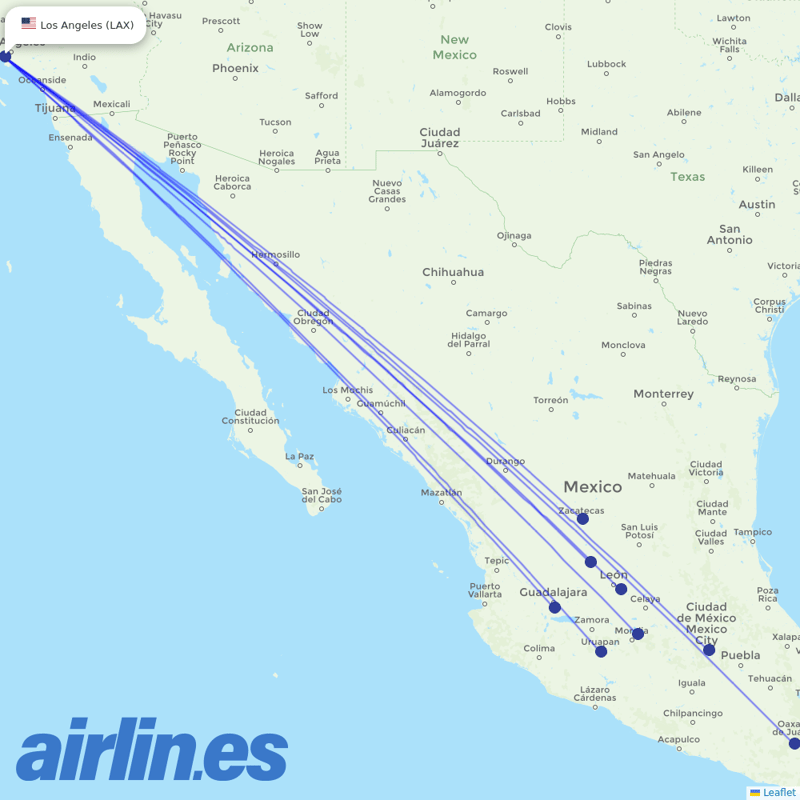 Volaris from Los Angeles International destination map
