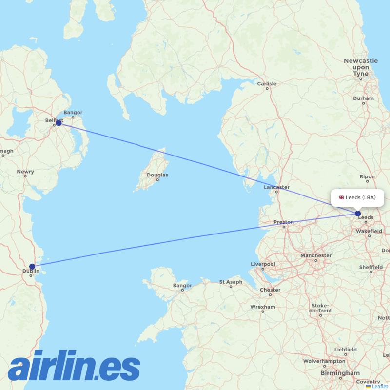 Aer Lingus from Leeds Bradford destination map