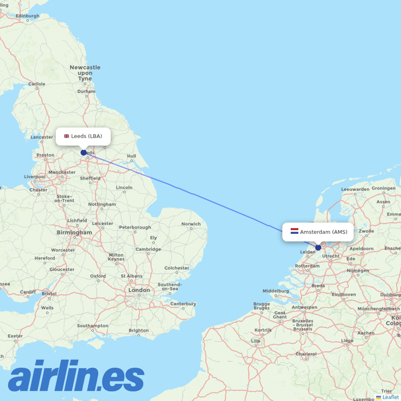 KLM from Leeds Bradford destination map